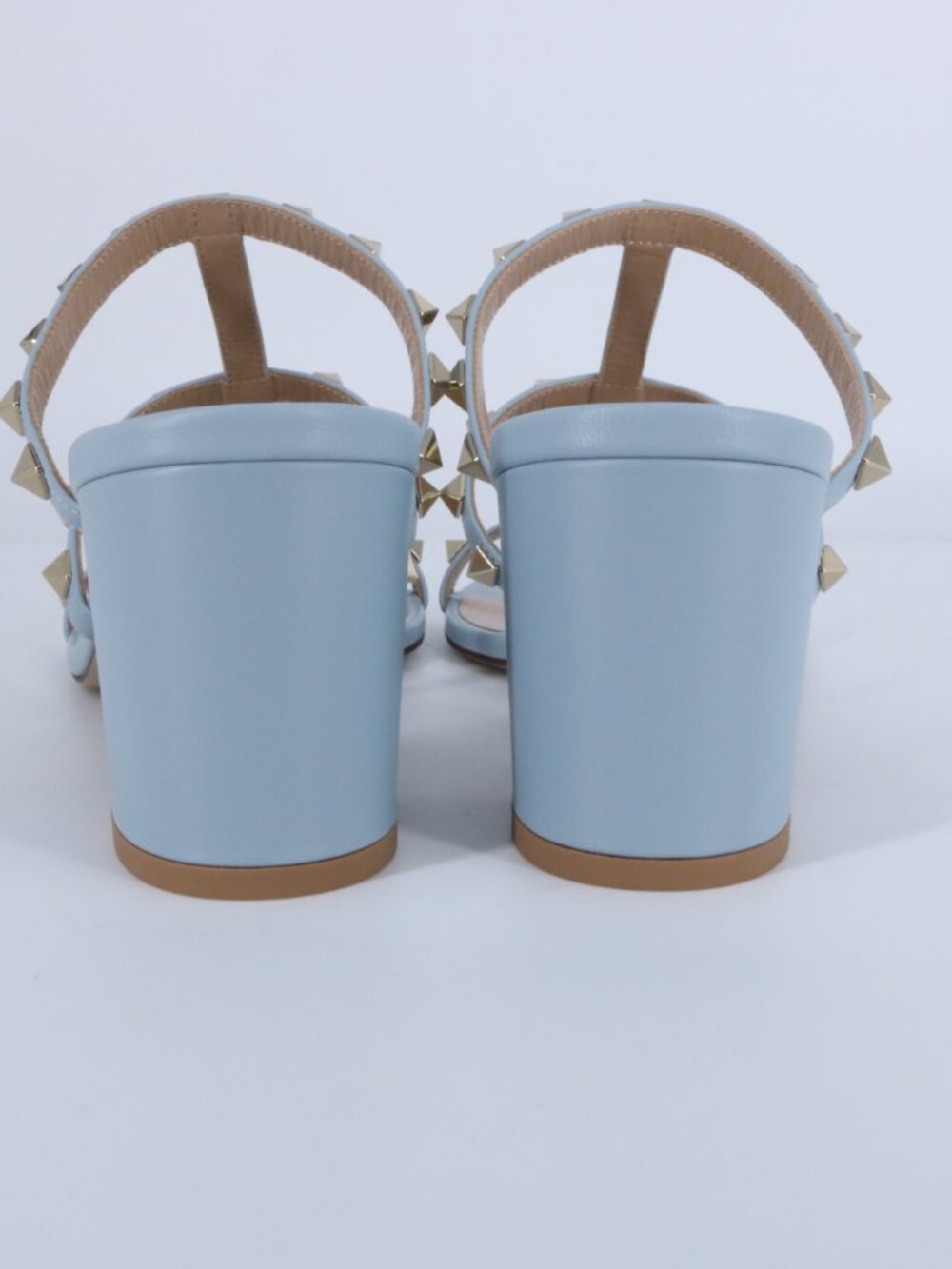 Valentino 40 Porcelain Blue Gold Cage Rockstud 60mm Classic Heels Sandals E938 - Picture 6 of 15